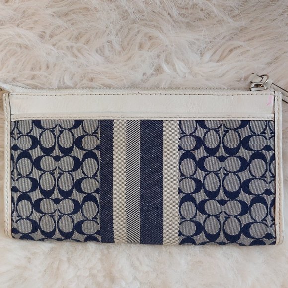 Coach Women's Navy Blue Signature Fabric Zip Up Long Wallet - Picture 2 of 11